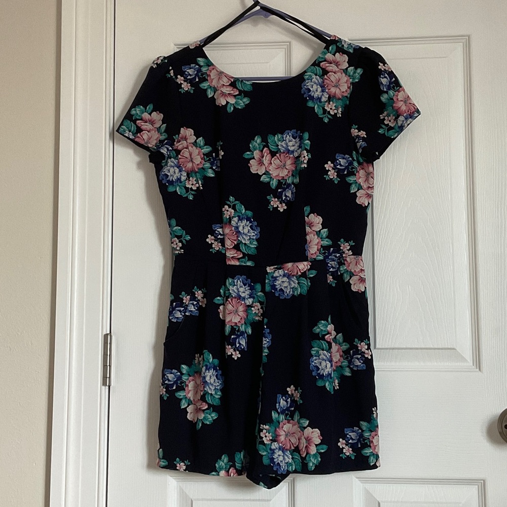 Floral romper - Navy and Pink